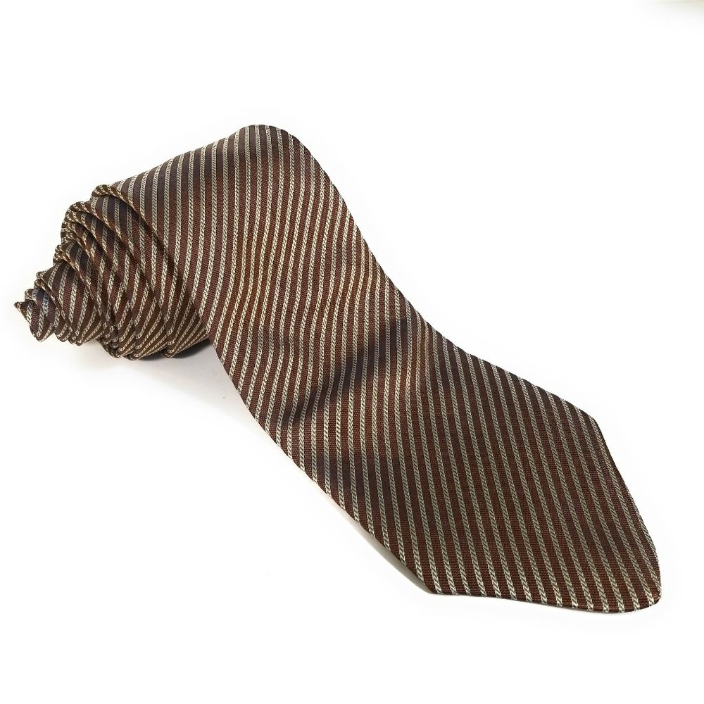 Hermes Men Tie Striped Brown Dress Necktie